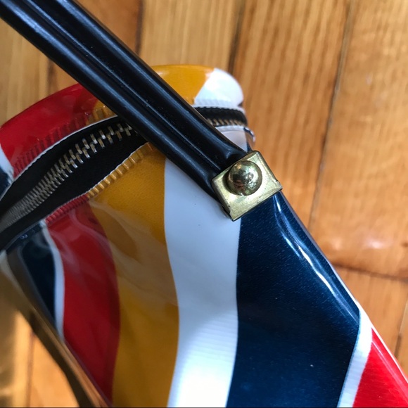 Colorful vintage vinyl zip bag w shoulder strap - Picture 6 of 13